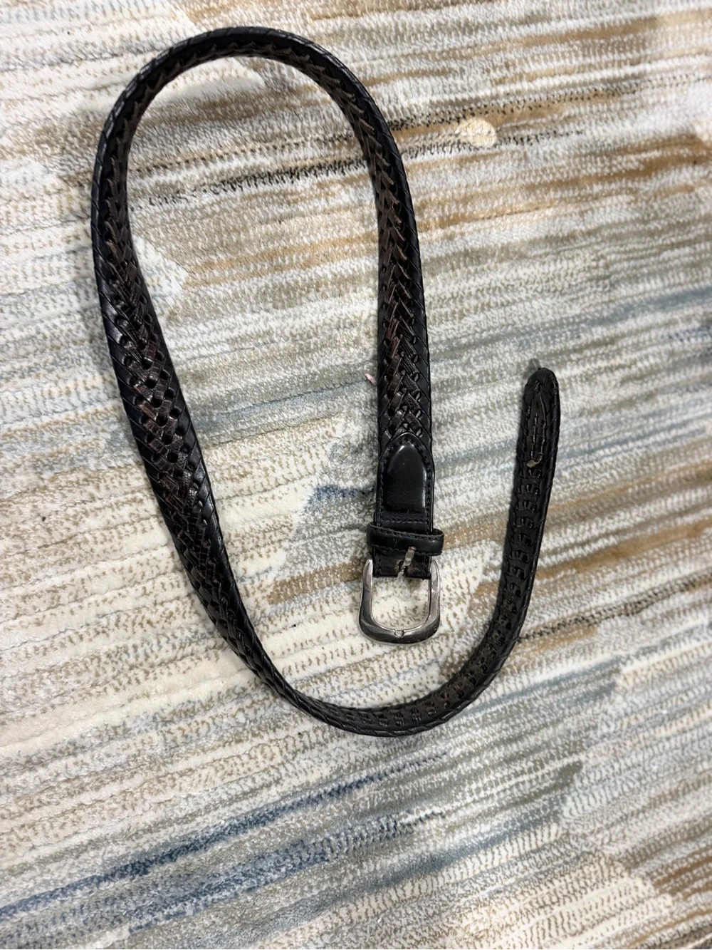 Men's Black Braided Leather Belt with Polished Buckle